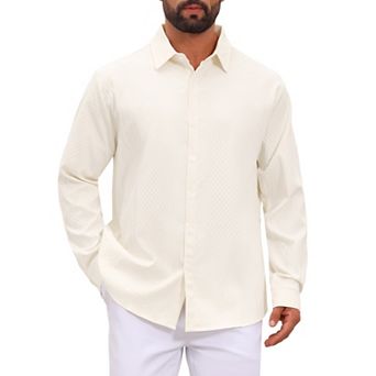 Men's Long Sleeves Button Down Solid Color Jacquard Textured Shirts