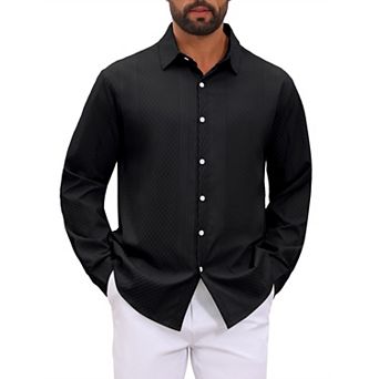 Men's Long Sleeves Button Down Solid Color Jacquard Textured Shirts