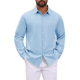 Men's Long Sleeves Button Down Solid Color Jacquard Textured Shirts