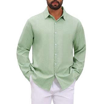 Men's Long Sleeves Button Down Solid Color Jacquard Textured Shirts