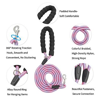 Dog Leash 1Pc with Comfortable Padded Handle and Reflective Threads Rose Red