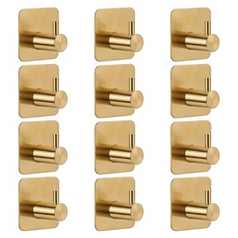 Durable Metal Utility Hooks Set of 12 Adhesive Wall Hooks for Hanging Garage Organization Kitchen