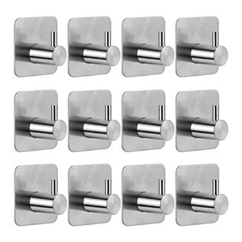 Durable Metal Utility Hooks Set of 12 Adhesive Wall Hooks for Hanging Garage Organization Kitchen