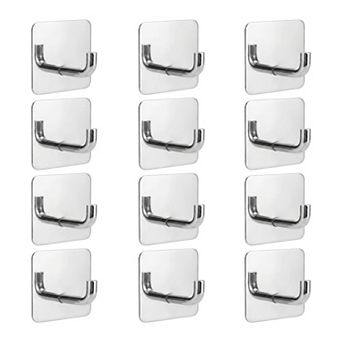 Utility Hooks 12 pc Metal Square Durable Hooks Wall Hooks for Hanging Multi Purpose Adhesive Hooks