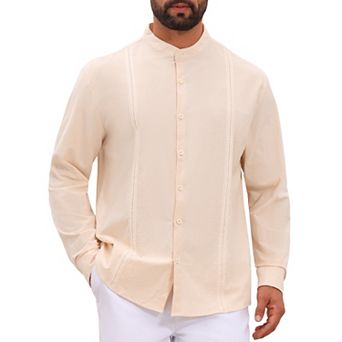 Men's Cuban Guayabera Shirt Long Sleeve Button Down Casual Summer Beach Shirts
