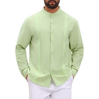 Men's Cuban Guayabera Shirt Long Sleeve Button Down Casual Summer Beach Shirts