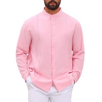 Men's Cuban Guayabera Shirt Long Sleeve Button Down Casual Summer Beach Shirts