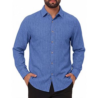 Men's Striped Shirt Long Sleeve Button Down Lightweight Casual Wedding Shirt