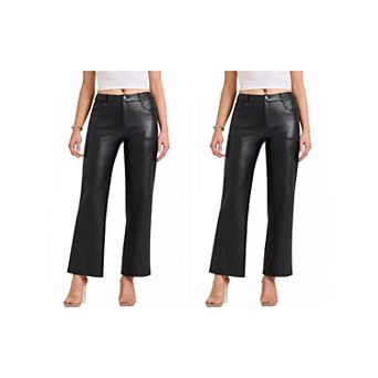 2 Packs Women's Black Straight Leather Pants with High Waist and Pockets for Stylish Outfits