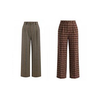 brown plaid dress pants women Women's Work Pant Vintage Houndstooth Wide Leg Straight Long Trousers Material:Satin Mint Green Color Bridesmaid Duration:3 Days Designed with renowned Columbus