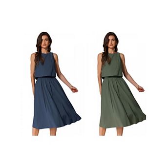 2 Packs Women's Summer Skirt Set 2 pc Outfits Casual Cotton Sleeveless Tank Top Midi Skirt