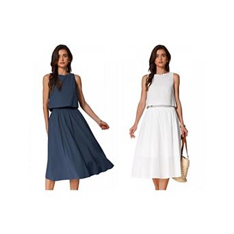 2 Packs Women's Summer Skirt Set 2 pc Outfits Casual Cotton Sleeveless Tank Top Midi Skirt