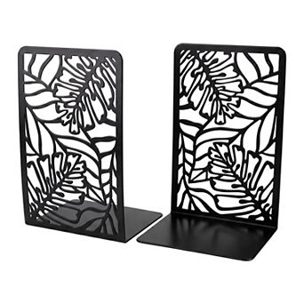 Decorative Metal Bookends Large Book Ends for Shelves Non Skid Hollow out Book Stopper 2 pc