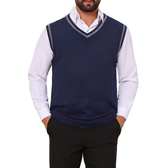 Men's Knitted Sweater Vest V Neck Knitwear Pullover Casual Sleeveless Sweater Top