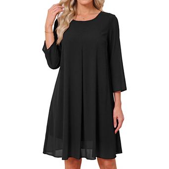 Women's Chiffon Dresses 3/4 Sleeve Crewneck Knee Length Flowy Wedding Guest Dress Party Gown Outfits