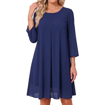 Women's Chiffon Dresses 3/4 Sleeve Crewneck Knee Length Flowy Wedding Guest Dress Party Gown Outfits