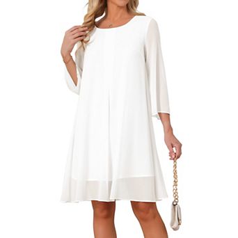 Women's Chiffon Dresses 3/4 Sleeve Crewneck Knee Length Flowy Wedding Guest Dress Party Gown Outfits