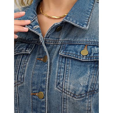 2 Packs Women's Jean Jacket Casual Long Sleeve Washed Button Up Denim Jackets
