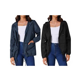 2 Packs Women's Raincoats Waterproof with Hood Lightweight Rain Jackets with Pockets for Outdoor