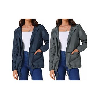 2 Packs Women's Raincoats Waterproof with Hood Lightweight Rain Jackets with Pockets for Outdoor