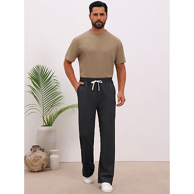 Men's Casual Solid Color Jacquard Textured Straight Leg Drawstring Waist Pants