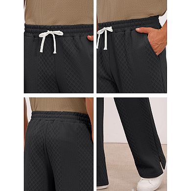 Men's Casual Solid Color Jacquard Textured Straight Leg Drawstring Waist Pants