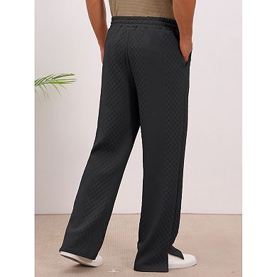 Men's Casual Solid Color Jacquard Textured Straight Leg Drawstring Waist Pants