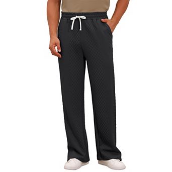 Men's Casual Solid Color Jacquard Textured Straight Leg Drawstring Waist Pants