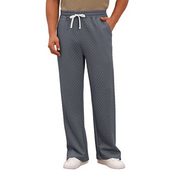 Men's Casual Solid Color Jacquard Textured Straight Leg Drawstring Waist Pants