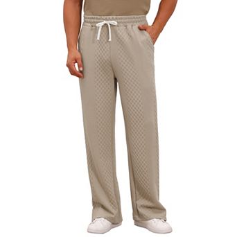 Men's Casual Solid Color Jacquard Textured Straight Leg Drawstring Waist Pants