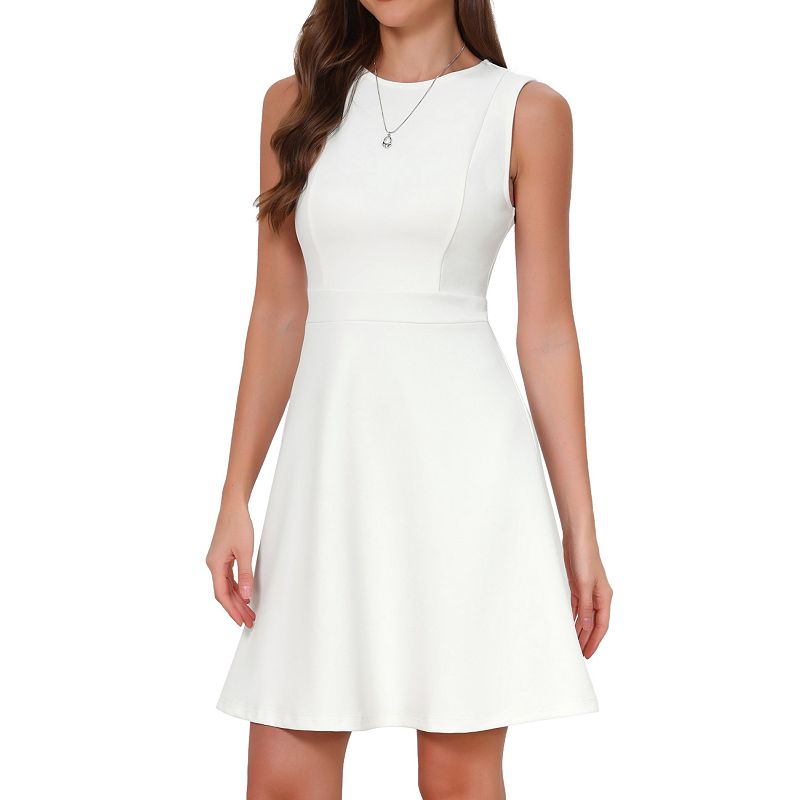 a line work dress Sleeveless Dresses for Women Elegant Crew Neck Church Formal Business Casual suitable for work ClothingOccasionLabel: Night Out Cropped Denim Jean Jacket' Color:Blue + Black