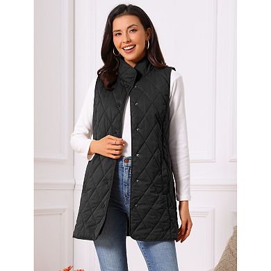 2 Packs Women's Stand Collar Sleeveless Button Front Lightweight Quilted Longline Vest Jackets