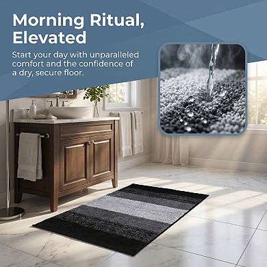 Ultra Soft Absorbent Plush Bath Mat Non Slip Machine Washable Quick Dry Luxury Striped Shower Rug