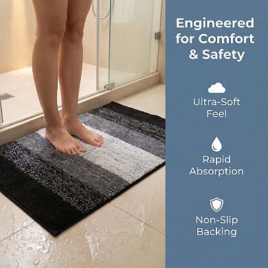 Ultra Soft Absorbent Plush Bath Mat Non Slip Machine Washable Quick Dry Luxury Striped Shower Rug
