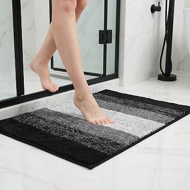 Ultra Soft Absorbent Plush Bath Mat Non Slip Machine Washable Quick Dry Luxury Striped Shower Rug