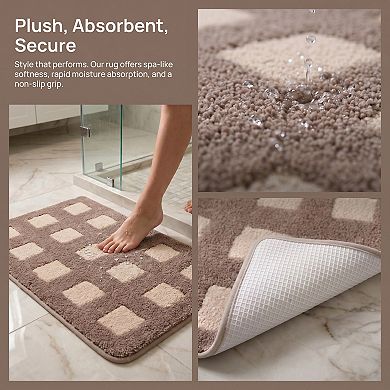 Bathroom Rugs Absorbent Non Slip Checkered Bath Mat Soft Plush Quick Dry Shower Rug Carpet Bath Rug