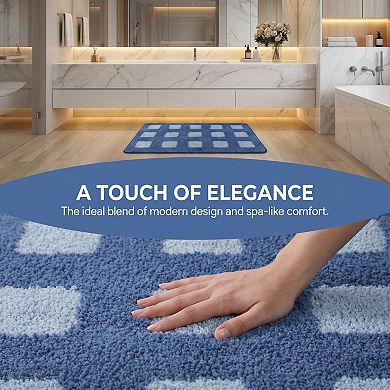 Bathroom Rugs Absorbent Non Slip Checkered Bath Mat Soft Plush Quick Dry Shower Rug Carpet Bath Rug