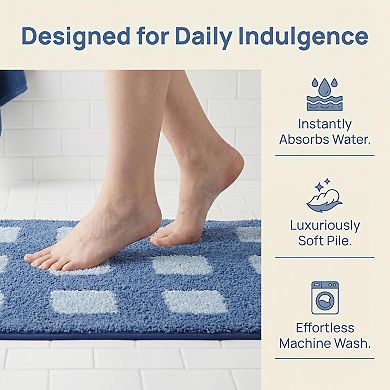 Bathroom Rugs Absorbent Non Slip Checkered Bath Mat Soft Plush Quick Dry Shower Rug Carpet Bath Rug