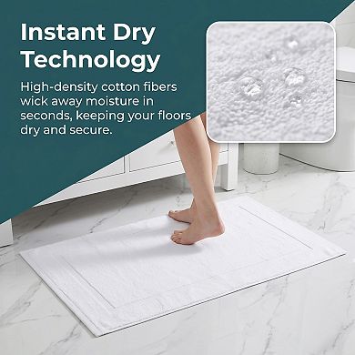 Cotton Bathroom Rugs Luxury Towel Bath Mat with Square Pattern Absorbent Quick Dry Non Slip Rug