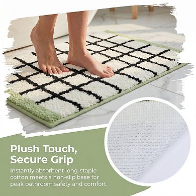 Bathroom Rugs Checkered Extra Soft Absorbent Plush Bath Mat Non Slip Machine Washable Bath Mat