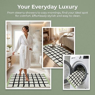 Bathroom Rugs Checkered Extra Soft Absorbent Plush Bath Mat Non Slip Machine Washable Bath Mat