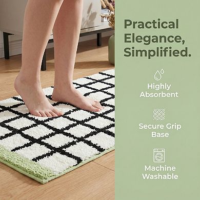 Bathroom Rugs Checkered Extra Soft Absorbent Plush Bath Mat Non Slip Machine Washable Bath Mat