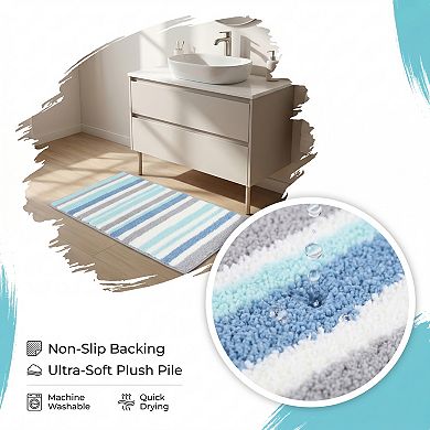 Bathroom Rugs Absorbent Soft Bath Rugs Striped Non Slip Shower Rug Quick Dry Bath Mats