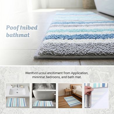 Bathroom Rugs Absorbent Soft Bath Rugs Striped Non Slip Shower Rug Quick Dry Bath Mats