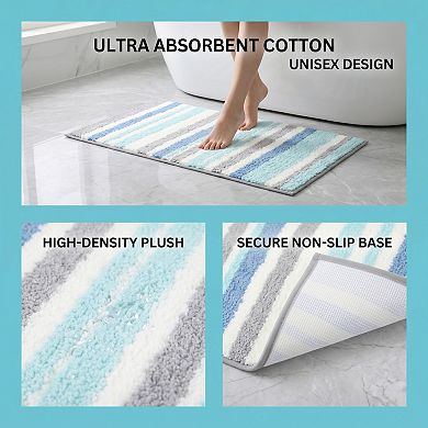 Bathroom Rugs Absorbent Soft Bath Rugs Striped Non Slip Shower Rug Quick Dry Bath Mats