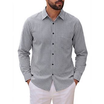 Men's Plaid Shirt Long Sleeve Button Down Casual Business Checked Shirts