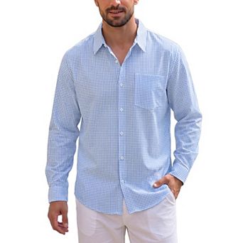 Men's Plaid Shirt Long Sleeve Button Down Casual Business Checked Shirts