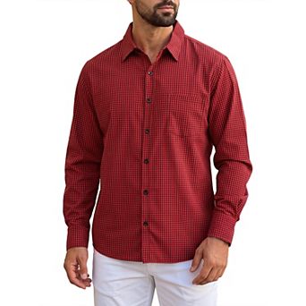 Men's Plaid Shirt Long Sleeve Button Down Casual Business Checked Shirts