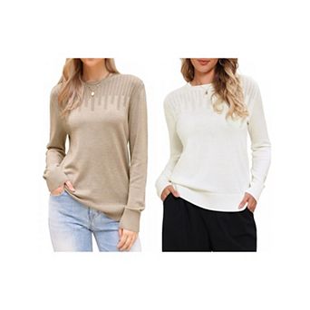 2 Packs Casual Sweater for Women's Crewneck Hollow Work Fall Winter Loose Sweater Trendy