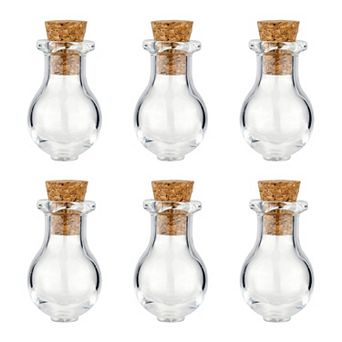 6 pc Tiny Glass Bottles with Cork Stoppers 0.1oz/2ml Clear Wishing Vials for Jewelry Miniature Decor